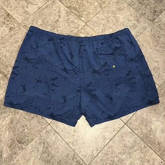 Tommy Bahama Dark Blue Leaf Pattern Swim Trunks - Picture 10 of 14